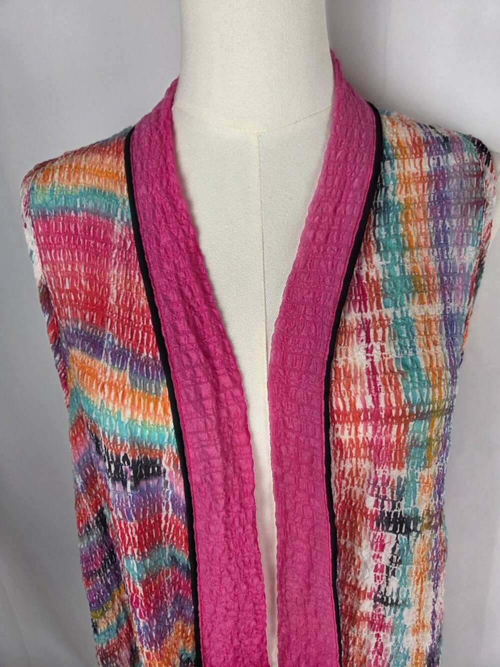 Shekina Hand-Painted & Sewn Silk Vest M Art To Wear Boho Open Front Crinkle - Picture 3 of 11